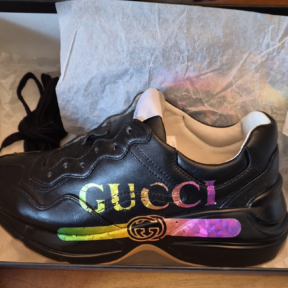 Gucci Black Sneakers with Rainbow Details